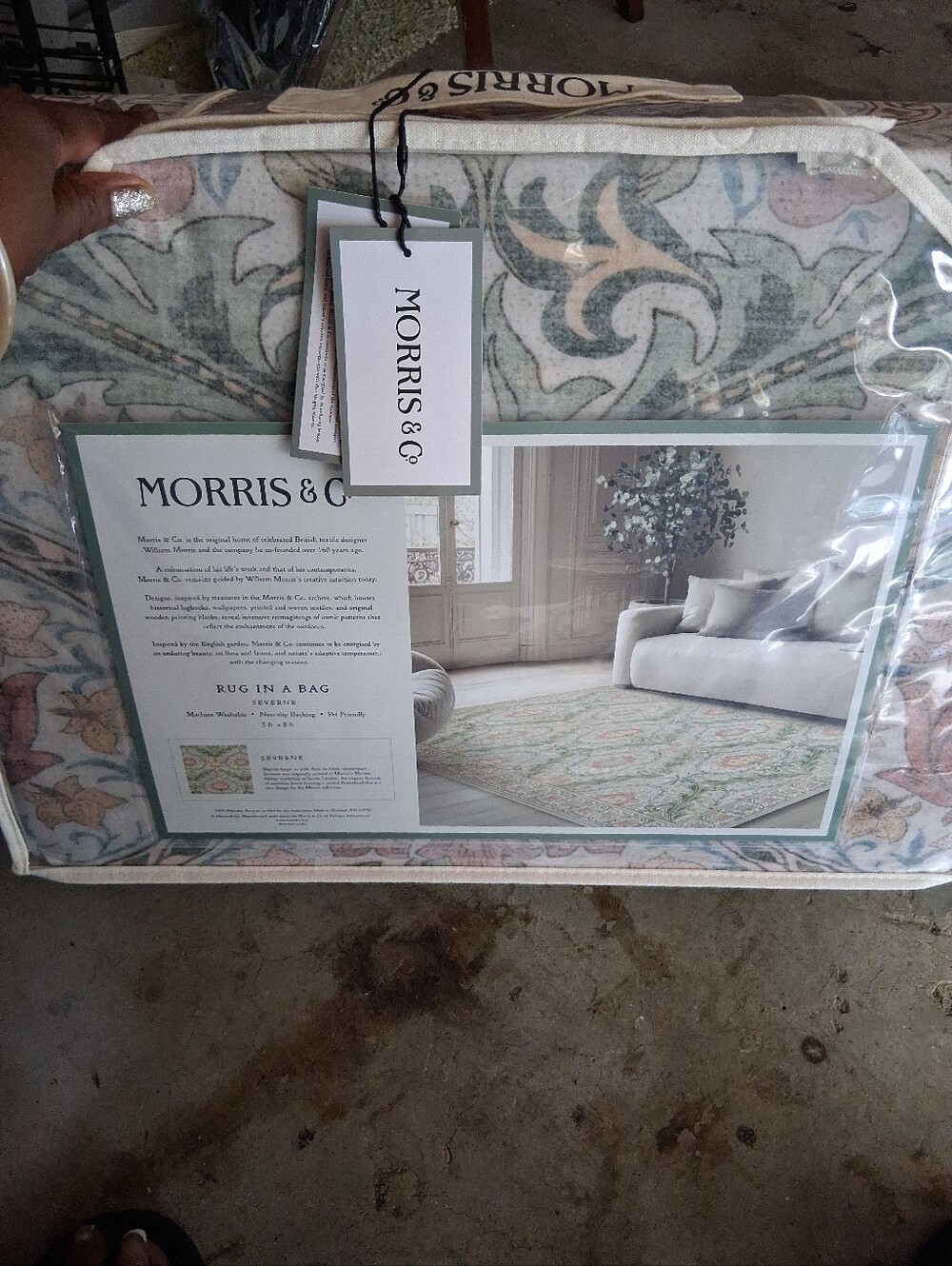 William Morris & Co Area Rug in Bag Washable Non-Slip 5 ft x 8 ft